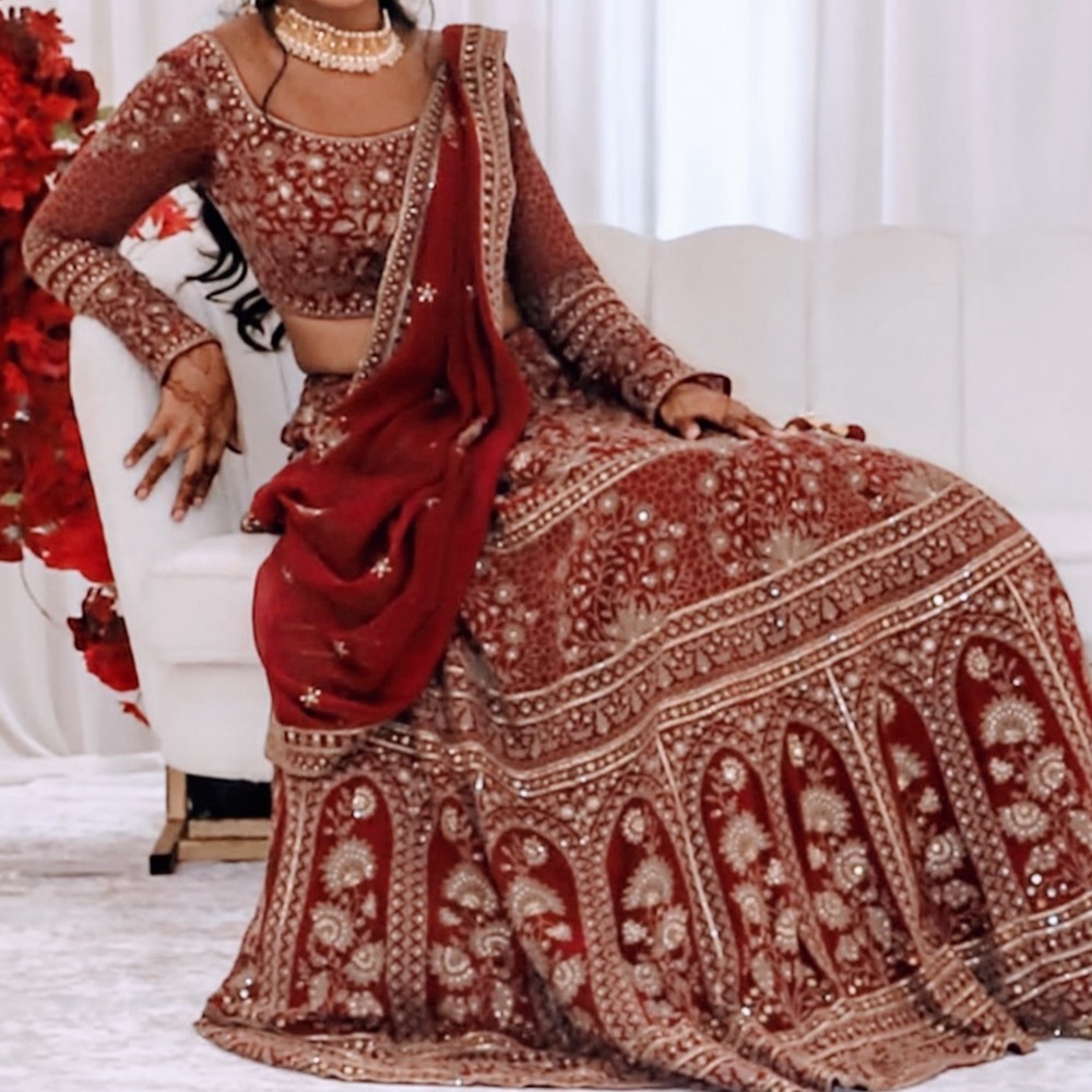 Elegant Red and Gold Embroidered Lehenga